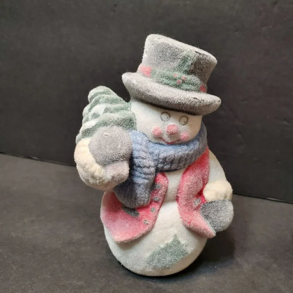 Vintage Flocked Mr and Mrs Snowman Figurines, Set of 2, Christmas Statues
